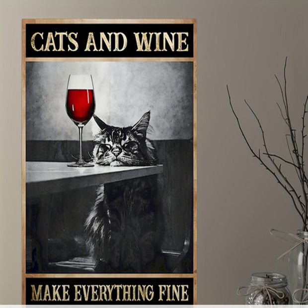 cat with glass of wine poster , tabby Cat Wall Art poster - Home Decor