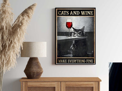 cat with glass of wine poster , tabby Cat Wall Art poster - Home Decor