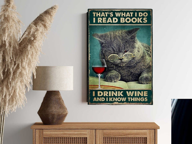 cat with glass of wine poster , Black Cat Wall Art  Home Decor