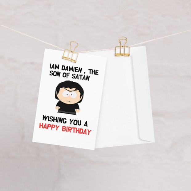 damien thorn  greeting card ,birthday card ,southpark birthday