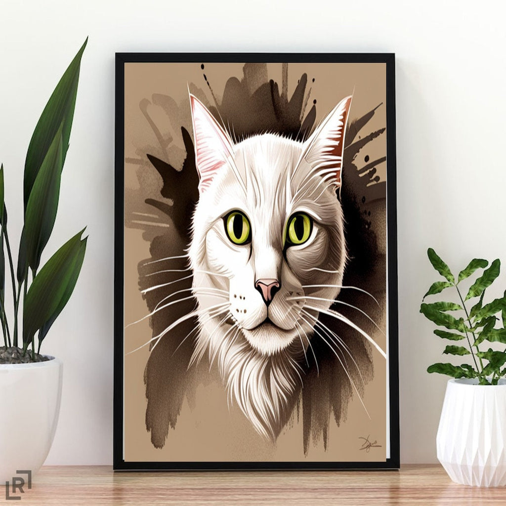 tabby cat portriat  poster , Black Cat Wall Art - Black Cat Print - -Black Cat Artwork - Home Decor,ai generated cat  art