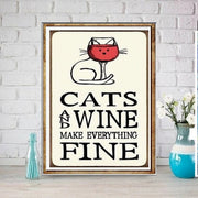 cats and wine makes it fine tabby cat poster , Black Cat Wall Art -