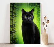 black cat in matrix  , Black Cat Wall Art -matrix code with cat , Black Cat Print - -Black Cat Artwork - Home Decor