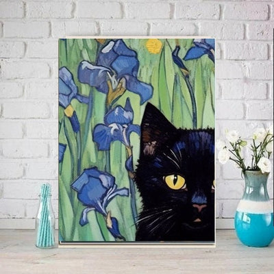 Van Goth Starry Night wit black cat  print,   van goth starry Night Poster | Starry Night Canvas |    cat-poster,  van goth  Wall Art