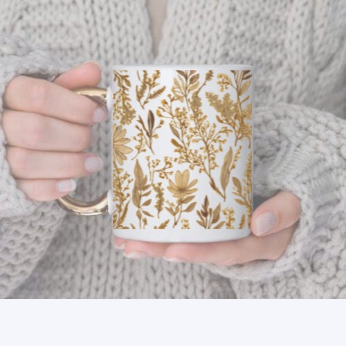 Pressed Flowers Mug, Boho Wildflowers Cottagecore Coffee Mug,  Garden Lover Gift